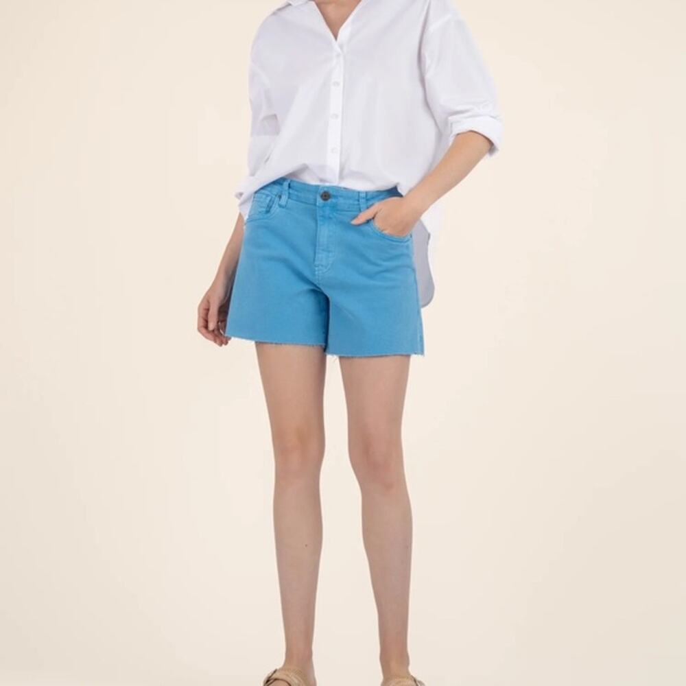 KUT from the Kloth Turquoise High Rise Frayed Fringe Denim Jean Shorts Size 14